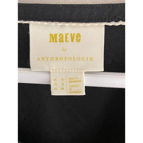 Anthro Maeve Becca Linen Blend Square Neck Puff Sleeve Black Blouse Size 2 - Picture 4 of 11